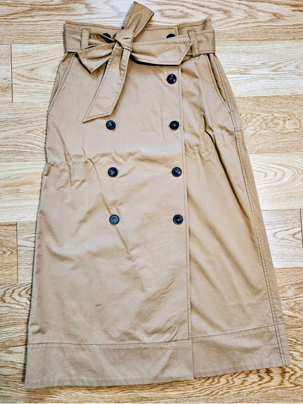 Massimo Dutti Tan Double-Breasted Belted Midi Skirt Size 2 Cotton